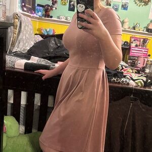 Short Sleeve Pleated Midi Dress in Dusty Rose